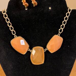 Bastian brothers orange lucite on gold tone with matching clip on earrings 18”